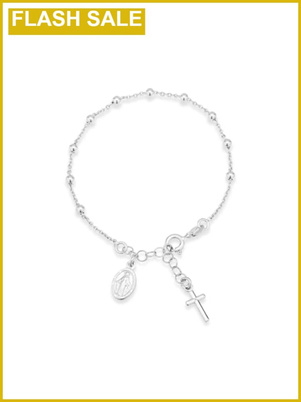 Italian 925 Sterling Silver Rosary Bead Chain Bracelet with Miraculous Medal